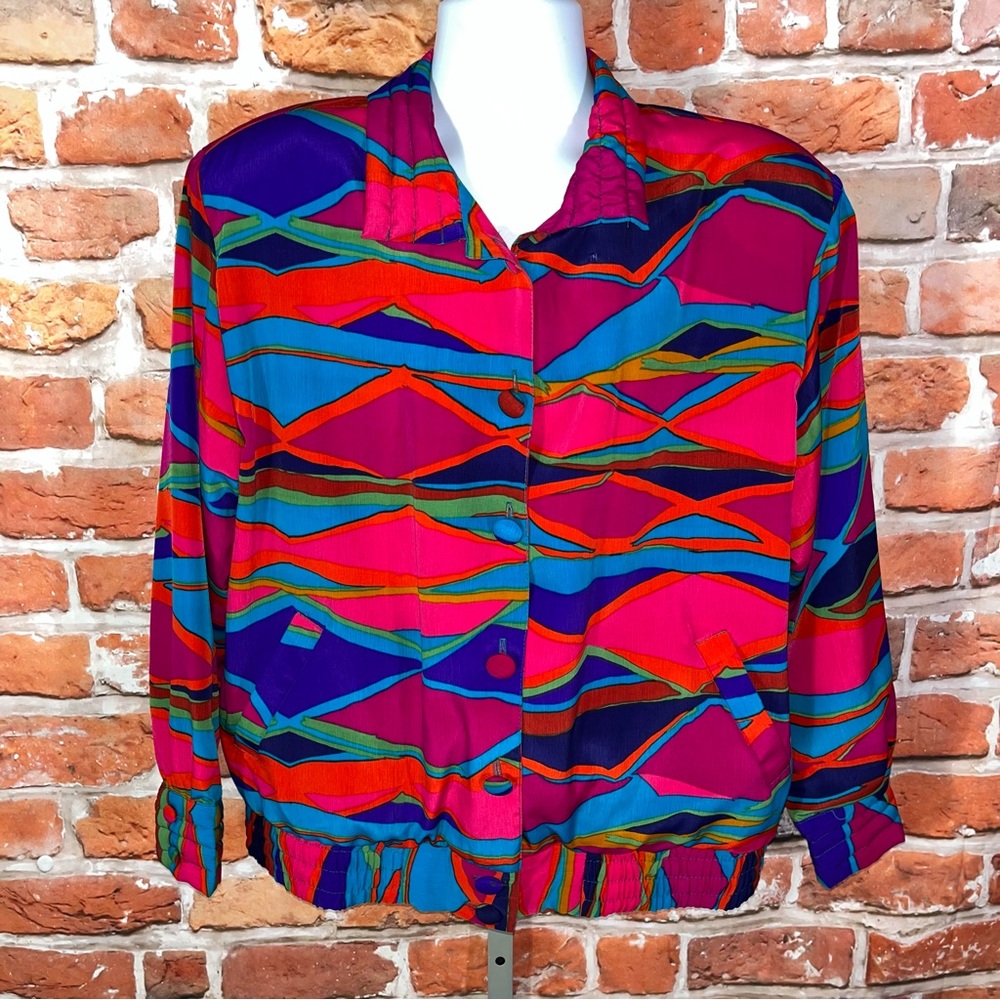 Wild wacky colorful vintage button up woman’s blouse and or jacket size 12